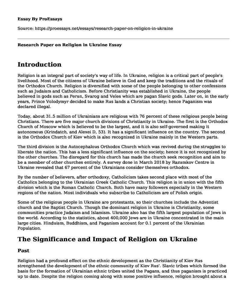 Research Paper on Religion in Ukraine