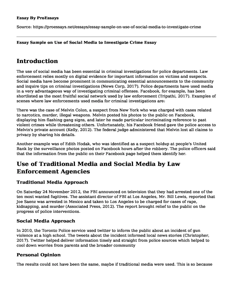Essay Sample on Use of Social Media to Investigate Crime