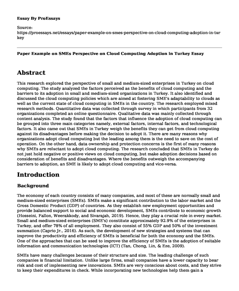 Paper Example on SMEs Perspective on Cloud Computing Adoption in Turkey