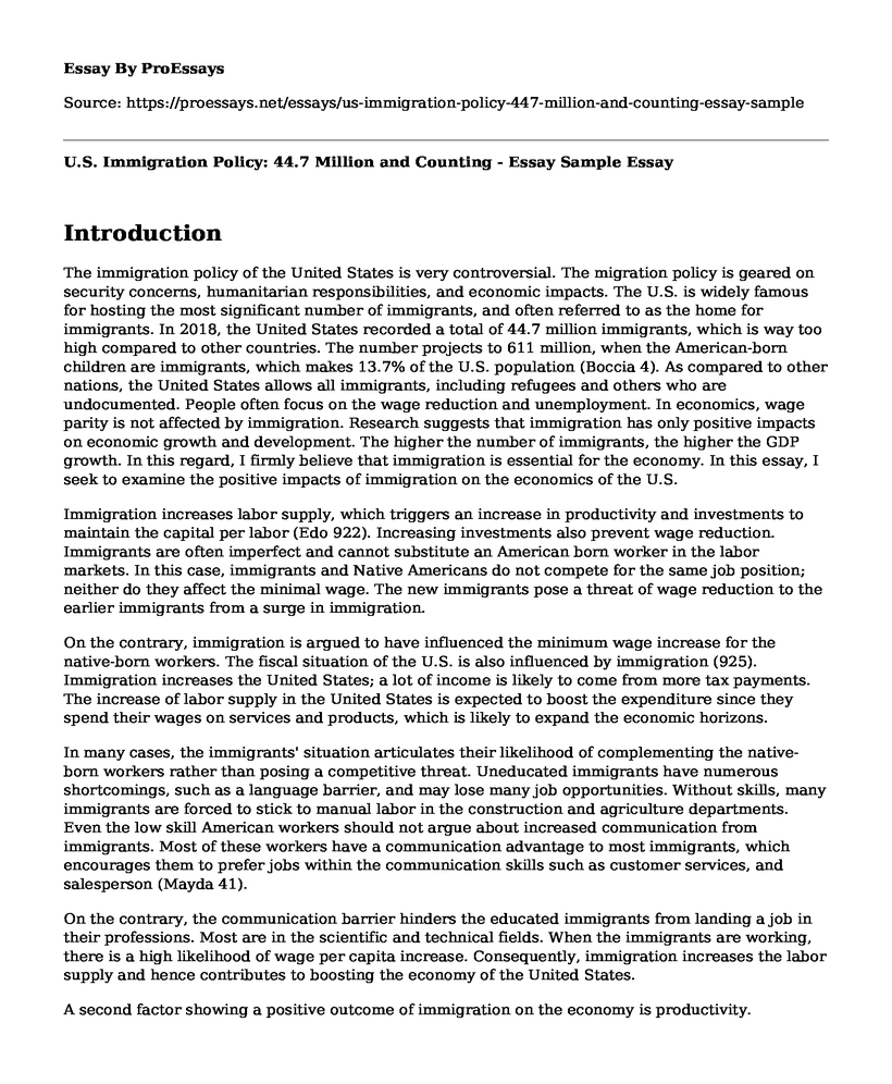 U.S. Immigration Policy: 44.7 Million and Counting - Essay Sample