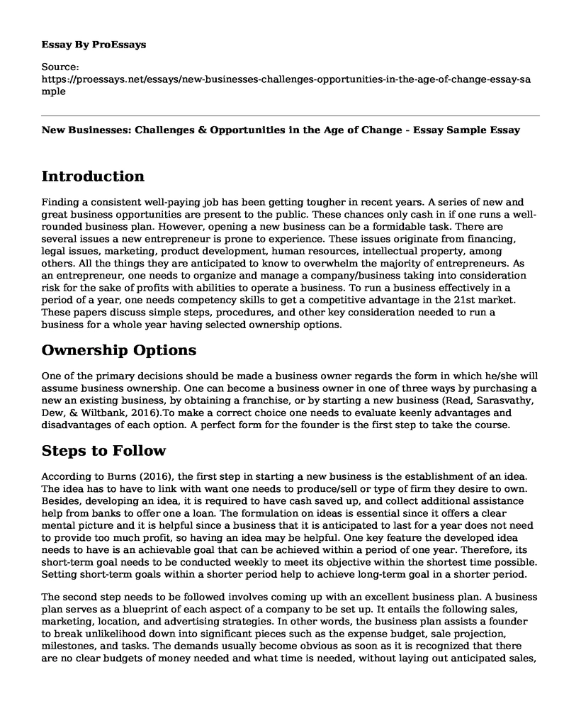 New Businesses: Challenges & Opportunities in the Age of Change - Essay Sample