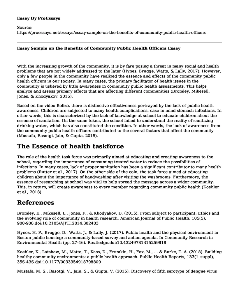 Essay Sample on the Benefits of Community Public Health Officers