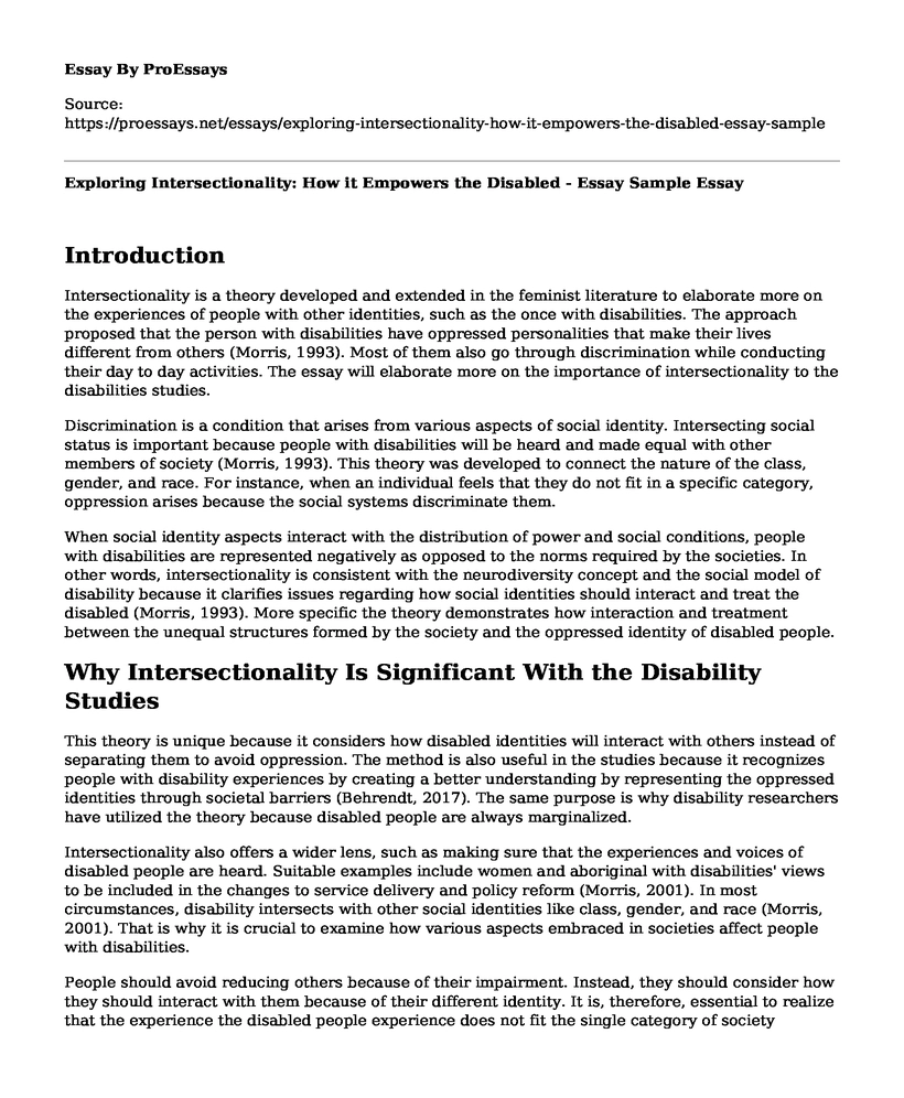 Exploring Intersectionality: How it Empowers the Disabled - Essay Sample