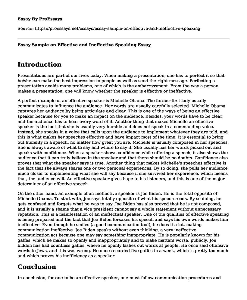 Essay Sample on Effective and Ineffective Speaking