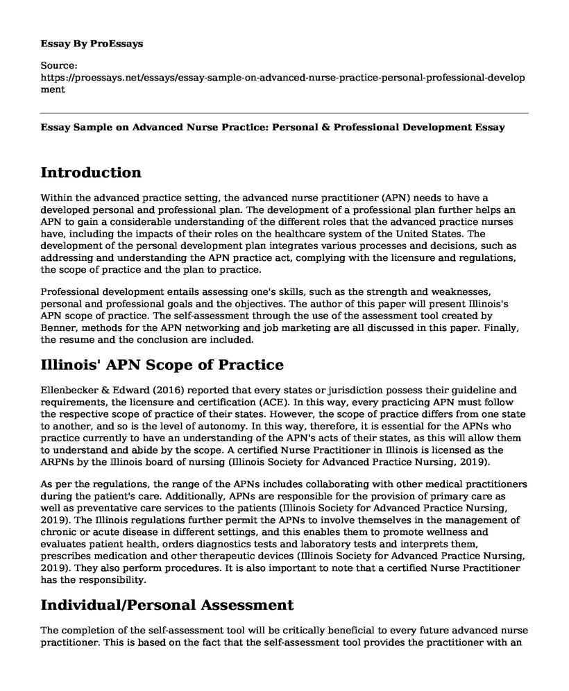Essay Sample on Advanced Nurse Practice: Personal & Professional Development
