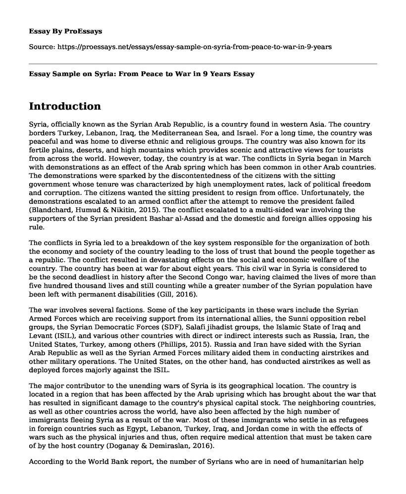 Essay Sample on Syria: From Peace to War in 9 Years