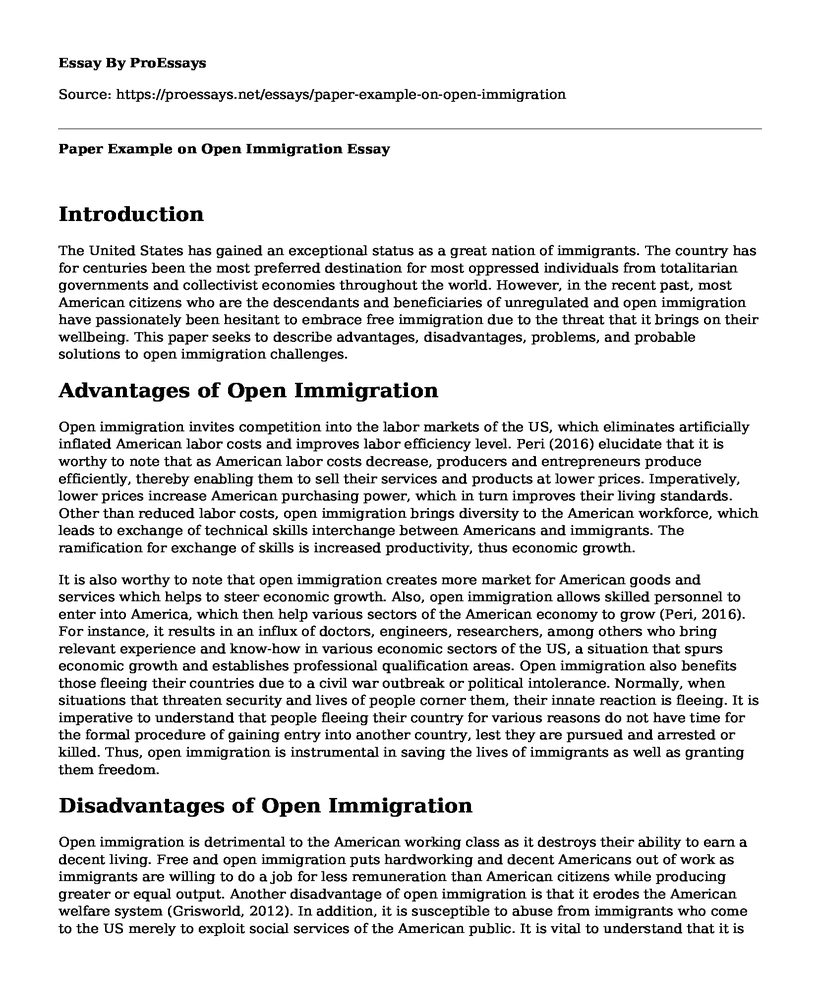 Paper Example on Open Immigration