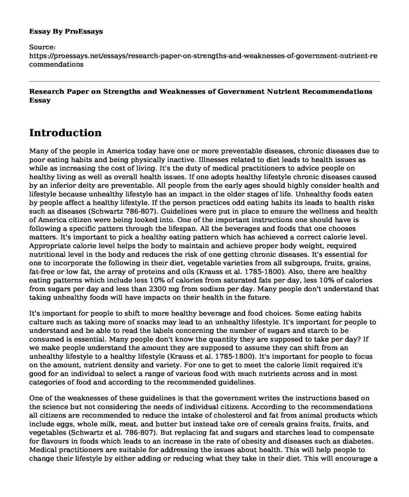 Research Paper on Strengths and Weaknesses of Government Nutrient Recommendations