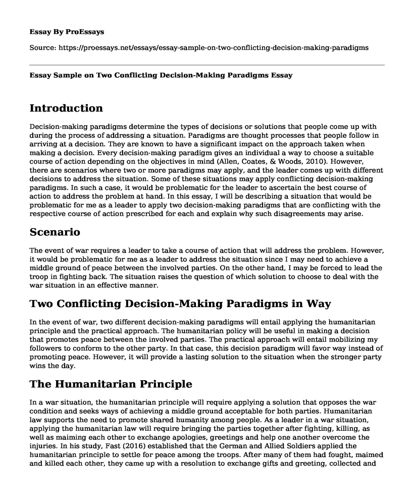 Essay Sample on Two Conflicting Decision-Making Paradigms