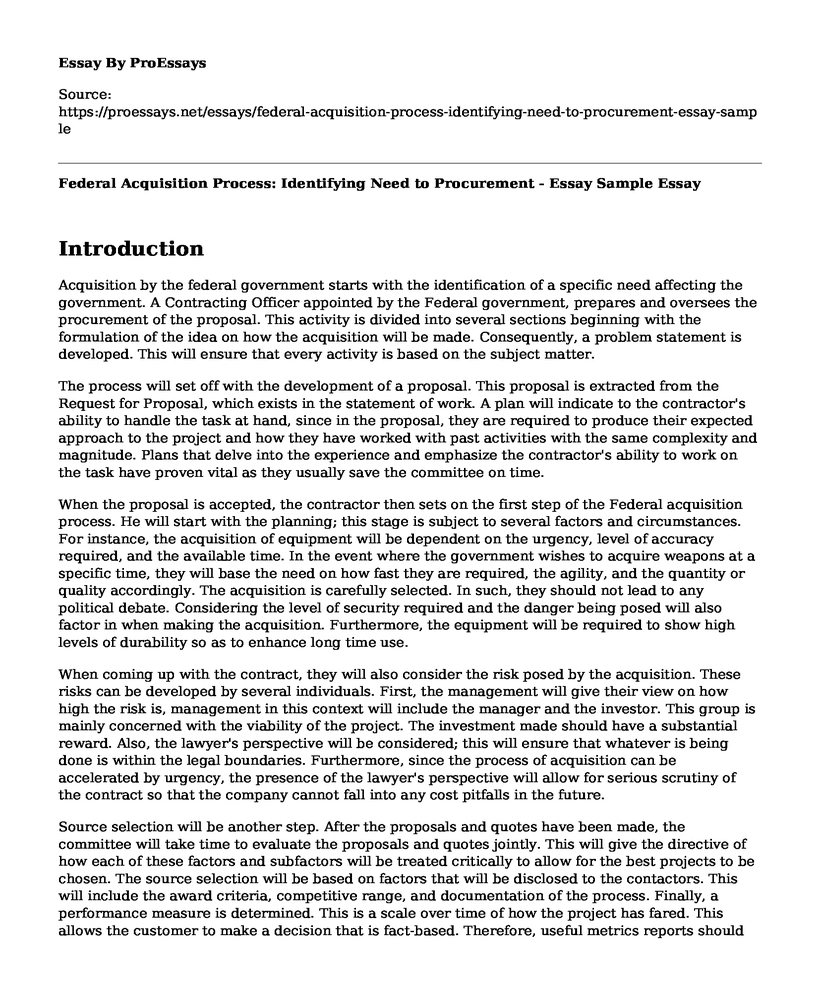 Federal Acquisition Process: Identifying Need to Procurement - Essay Sample