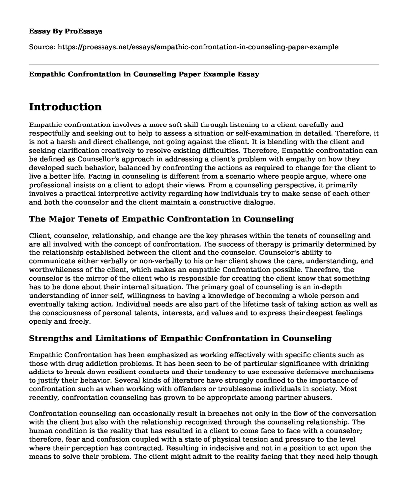 Empathic Confrontation in Counseling Paper Example