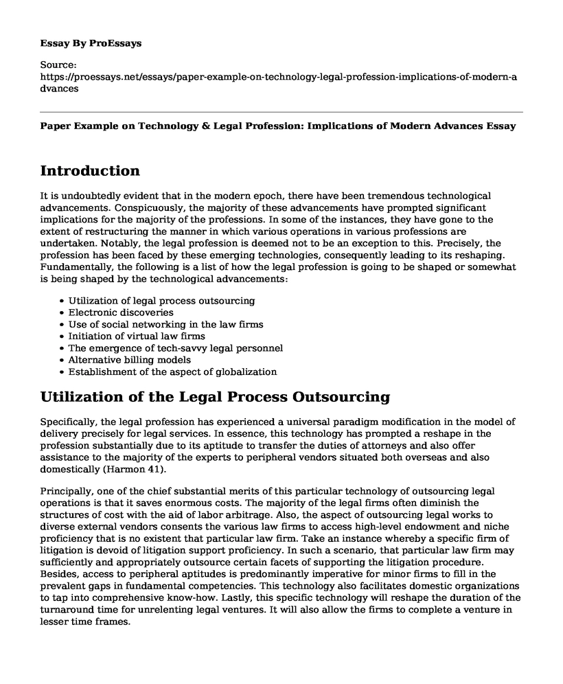 Paper Example on Technology & Legal Profession: Implications of Modern Advances