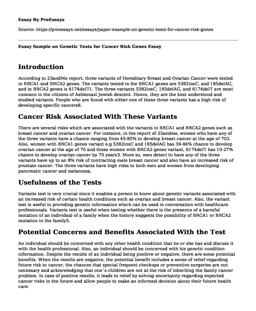 Essay Sample on Genetic Tests for Cancer Risk Genes