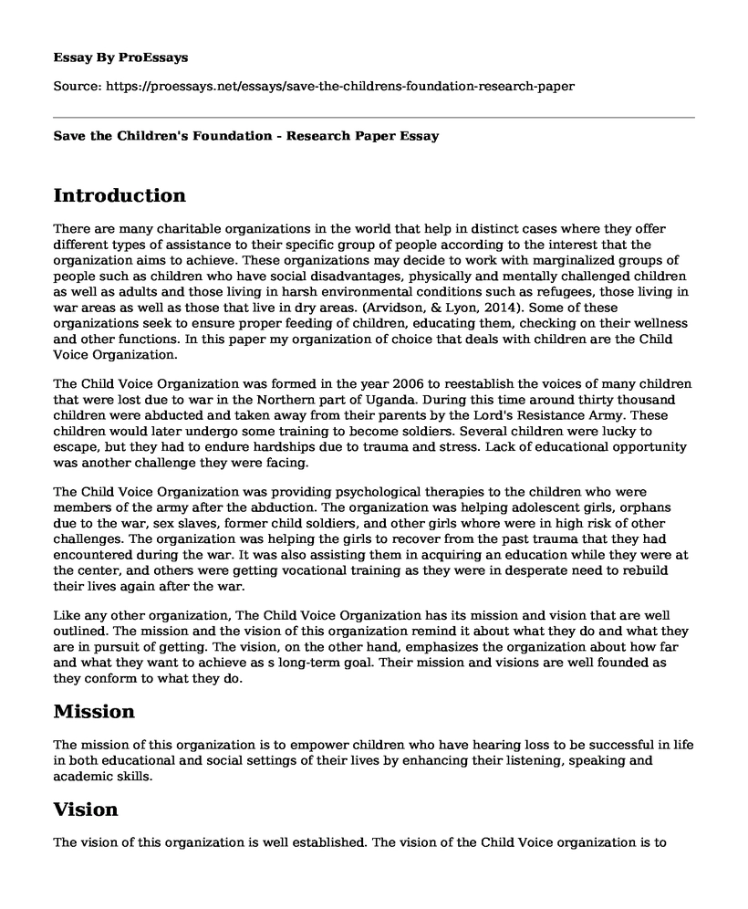 Save the Children's Foundation - Research Paper