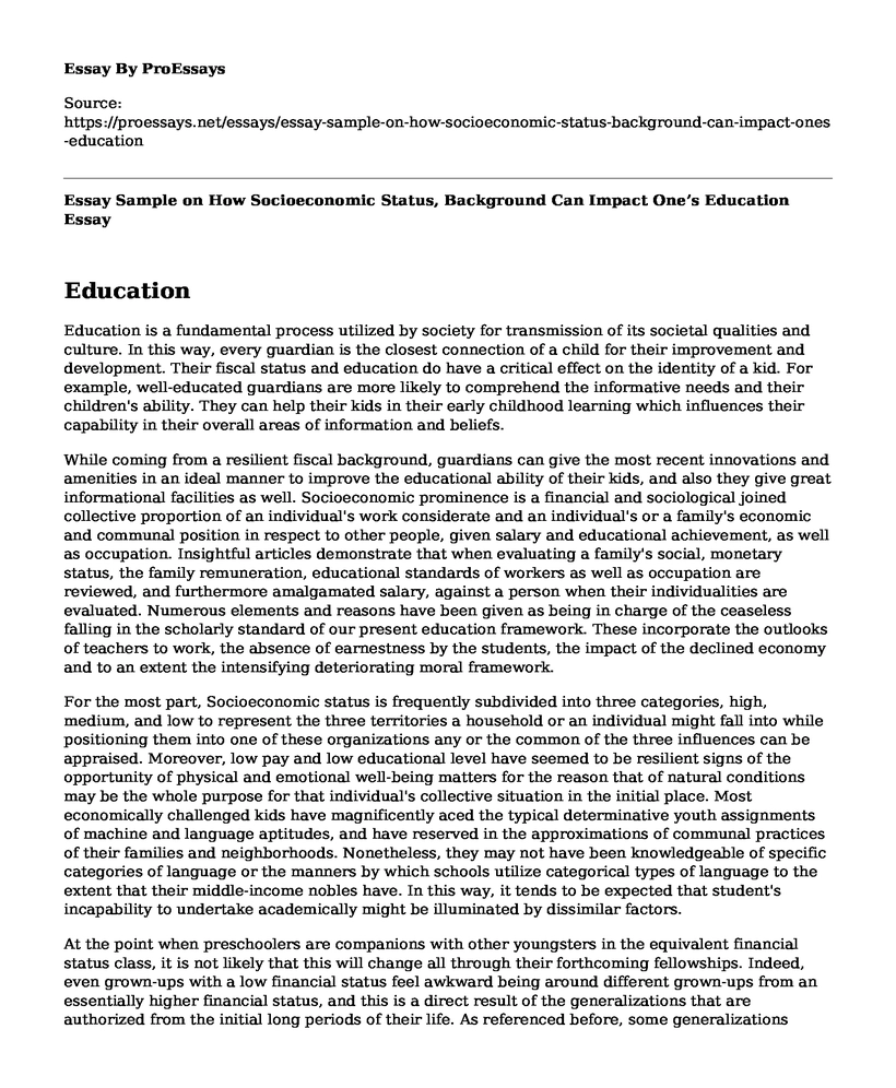 Essay Sample on How Socioeconomic Status, Background Can Impact One's Education