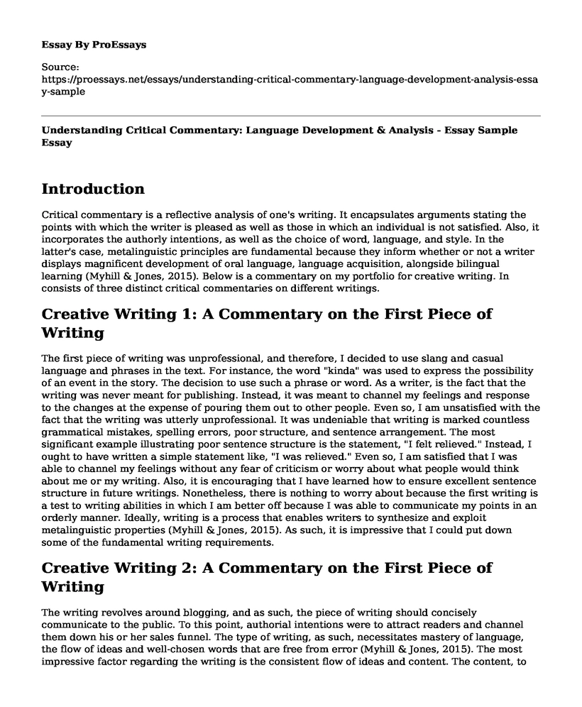 commentary essay example pdf