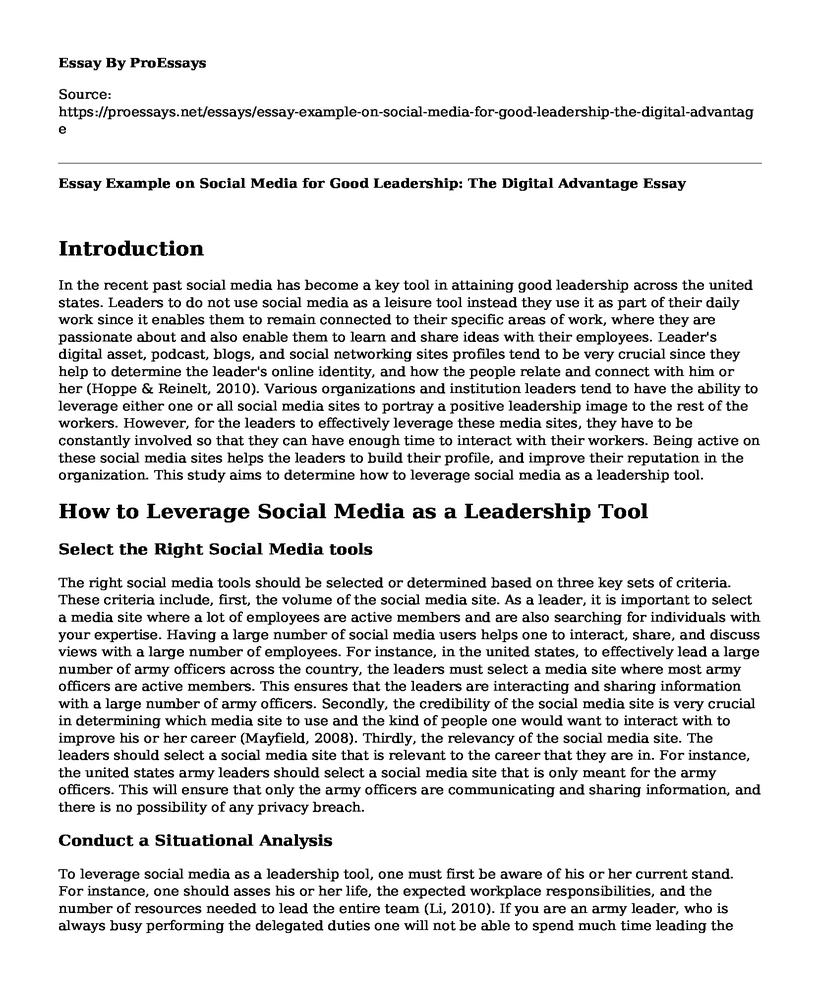 Essay Example on Social Media for Good Leadership: The Digital Advantage