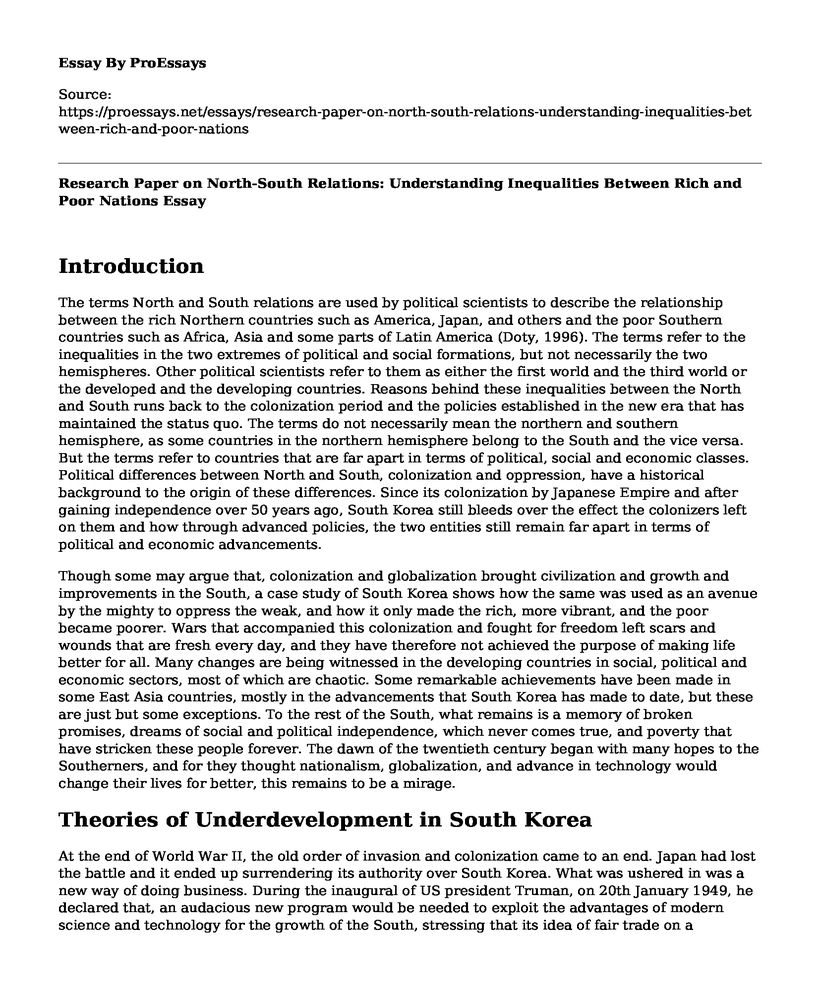 Research Paper on North-South Relations: Understanding Inequalities Between Rich and Poor Nations