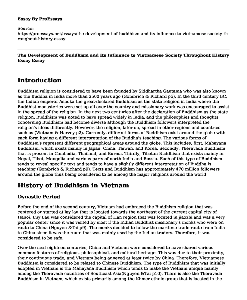 The Development of Buddhism and Its Influence to Vietnamese Society Throughout History Essay