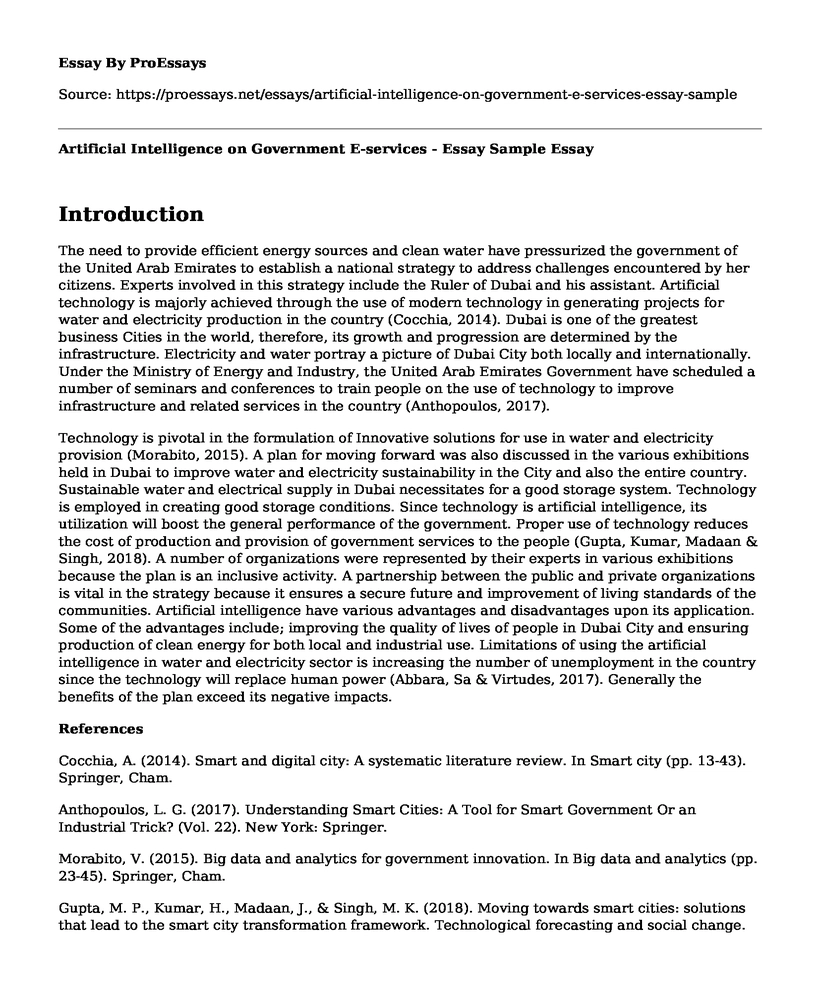 Artificial Intelligence on Government E-services - Essay Sample