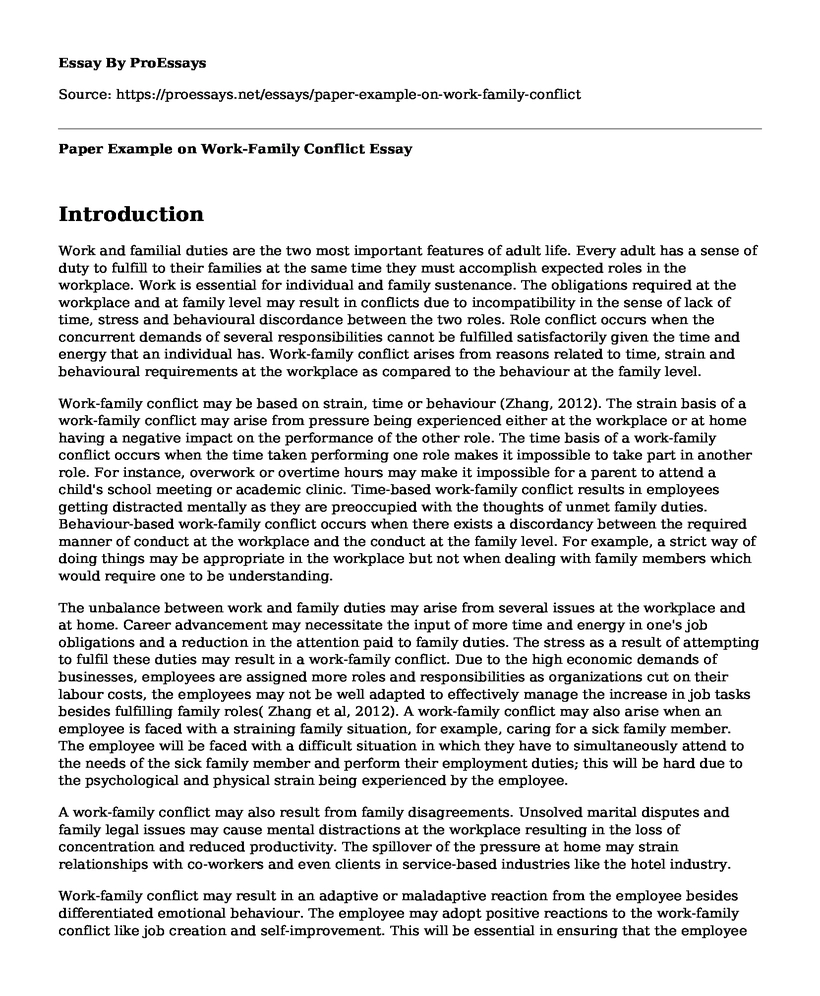 Paper Example on Work-Family Conflict