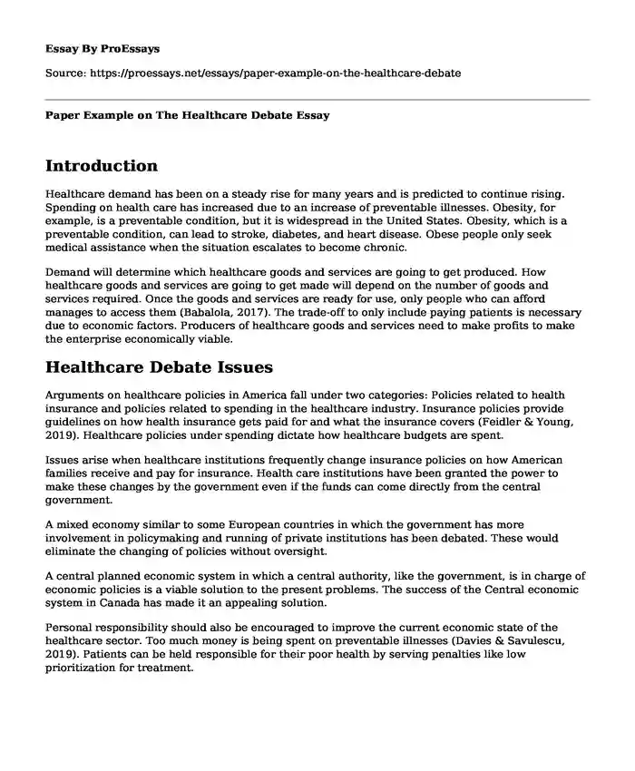 Paper Example on The Healthcare Debate