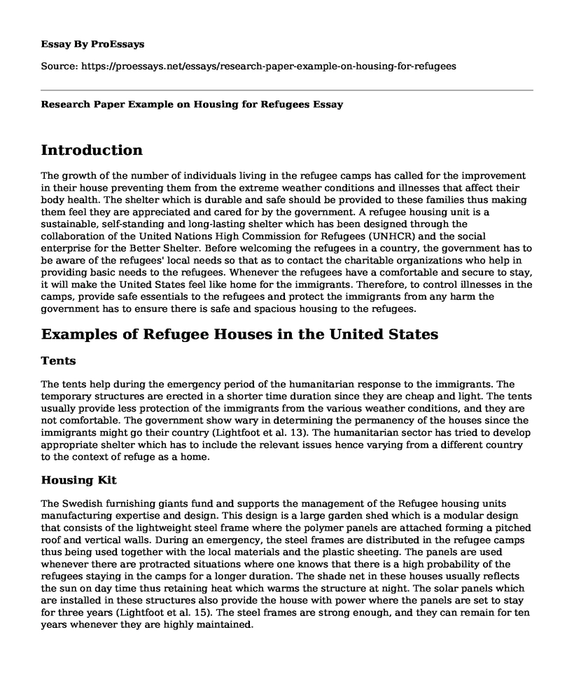 Research Paper Example on Housing for Refugees
