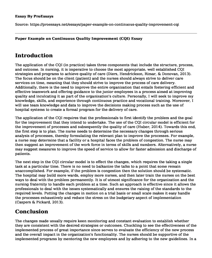 Paper Example on Continuous Quality Improvement (CQI)