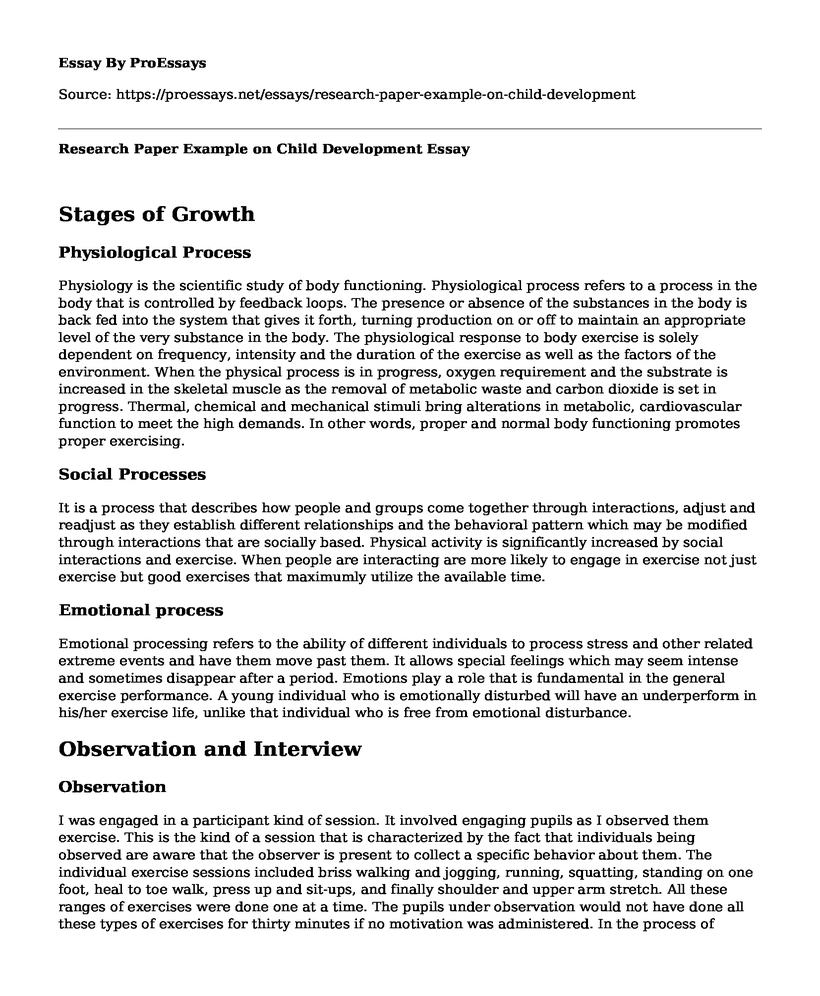 Research Paper Example on Child Development