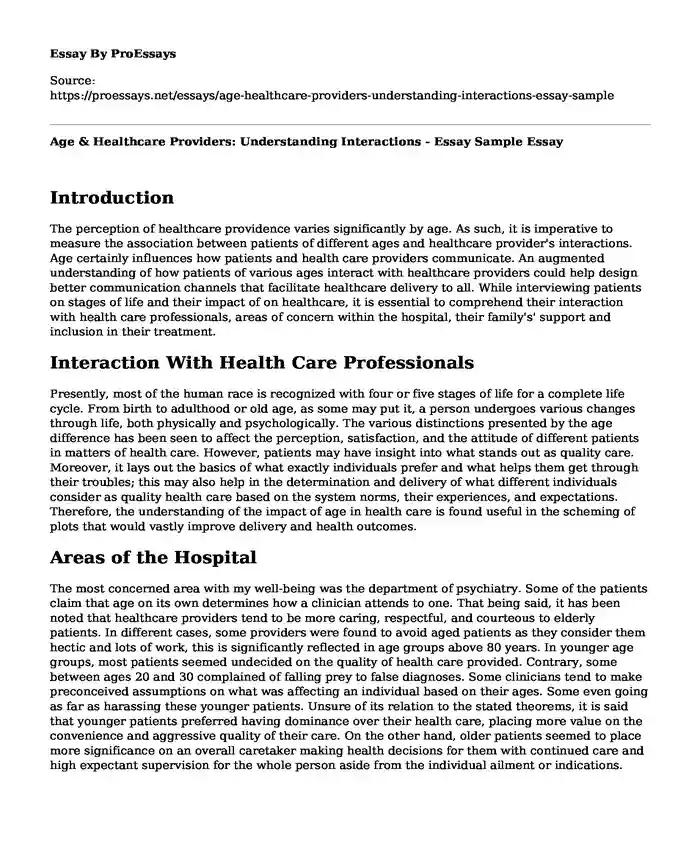 Age & Healthcare Providers: Understanding Interactions - Essay Sample