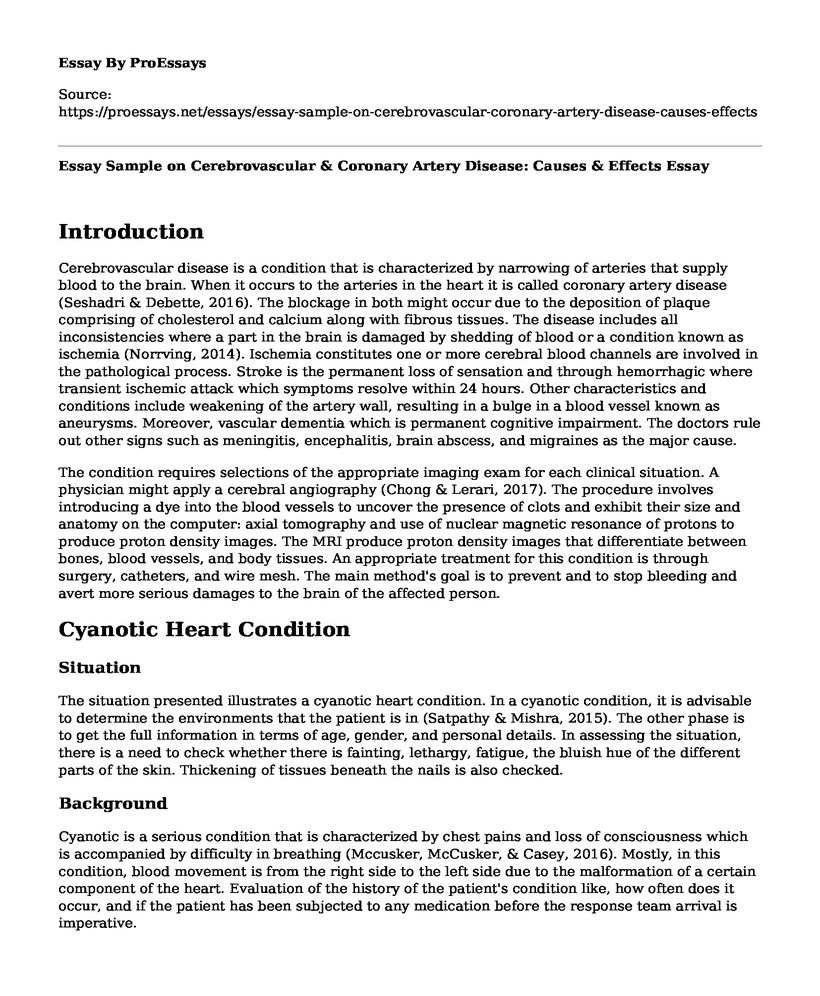 Essay Sample on Cerebrovascular & Coronary Artery Disease: Causes & Effects