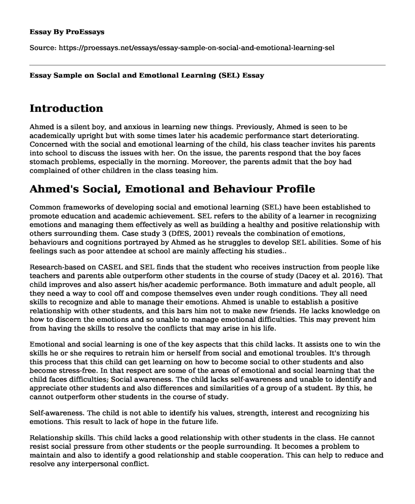 Essay Sample on Social and Emotional Learning (SEL)