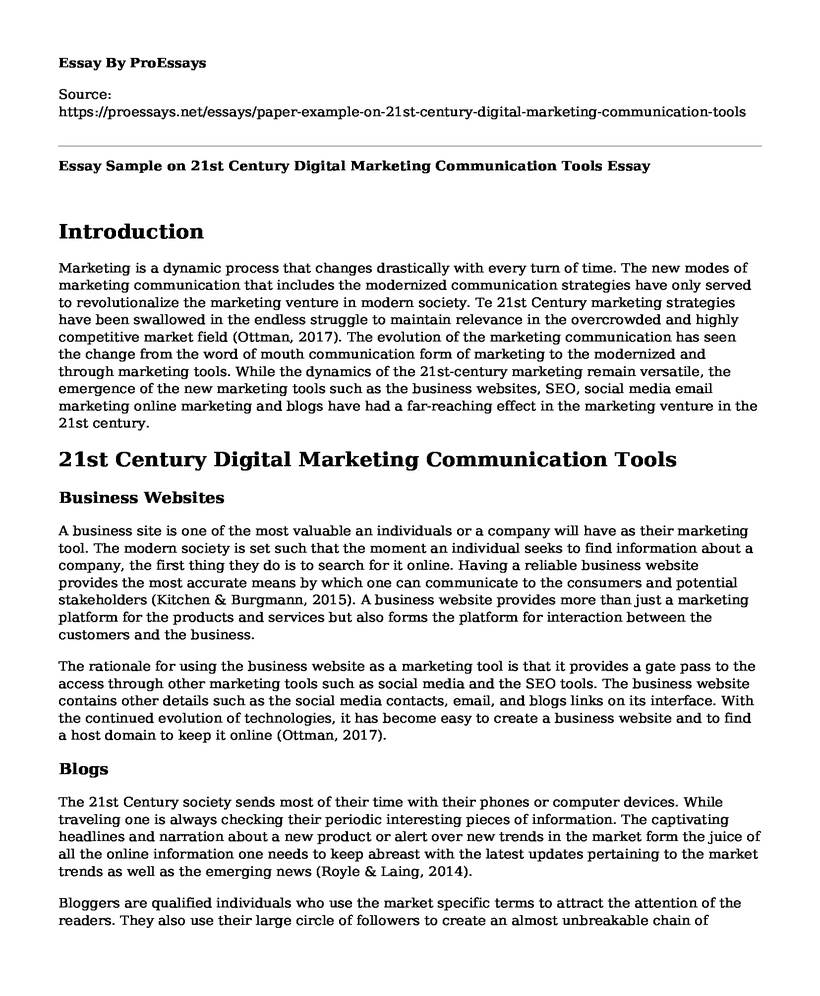 Essay Sample on 21st Century Digital Marketing Communication Tools