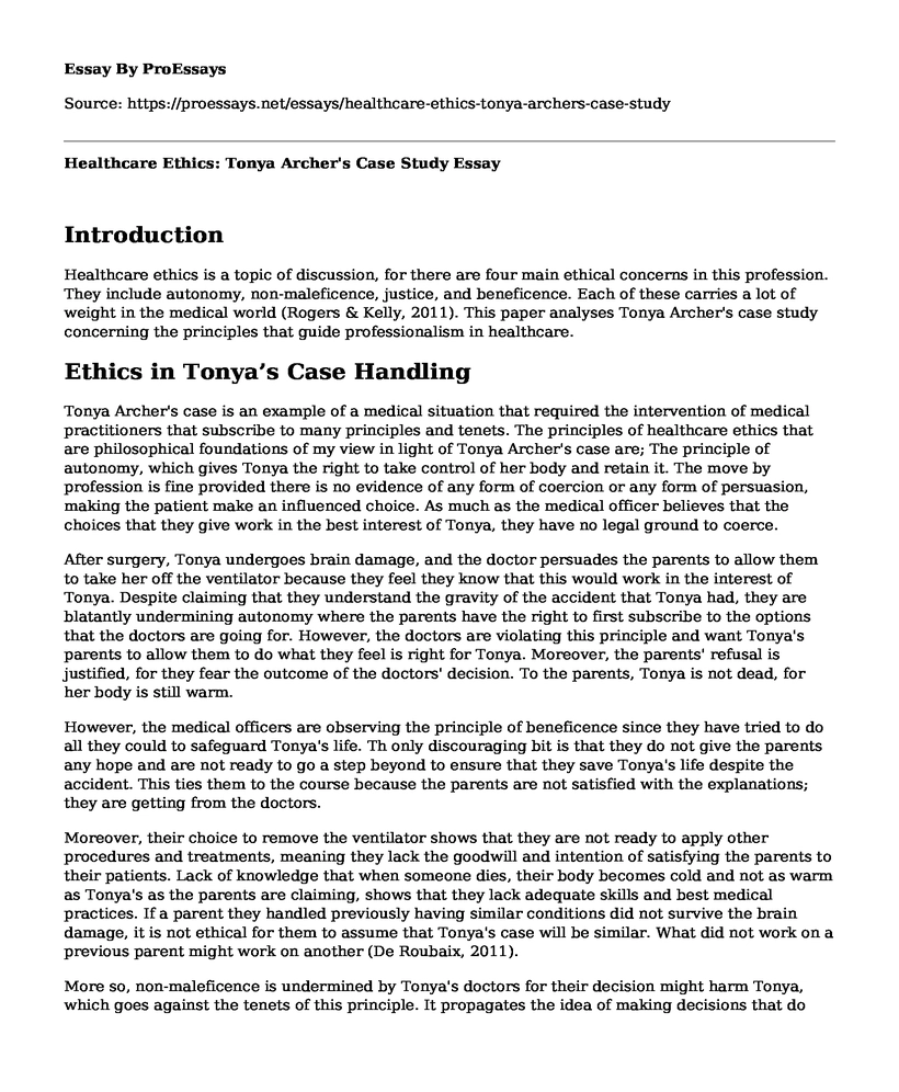 Healthcare Ethics: Tonya Archer's Case Study