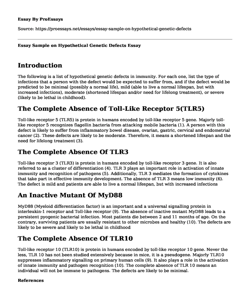 Essay Sample on Hypothetical Genetic Defects