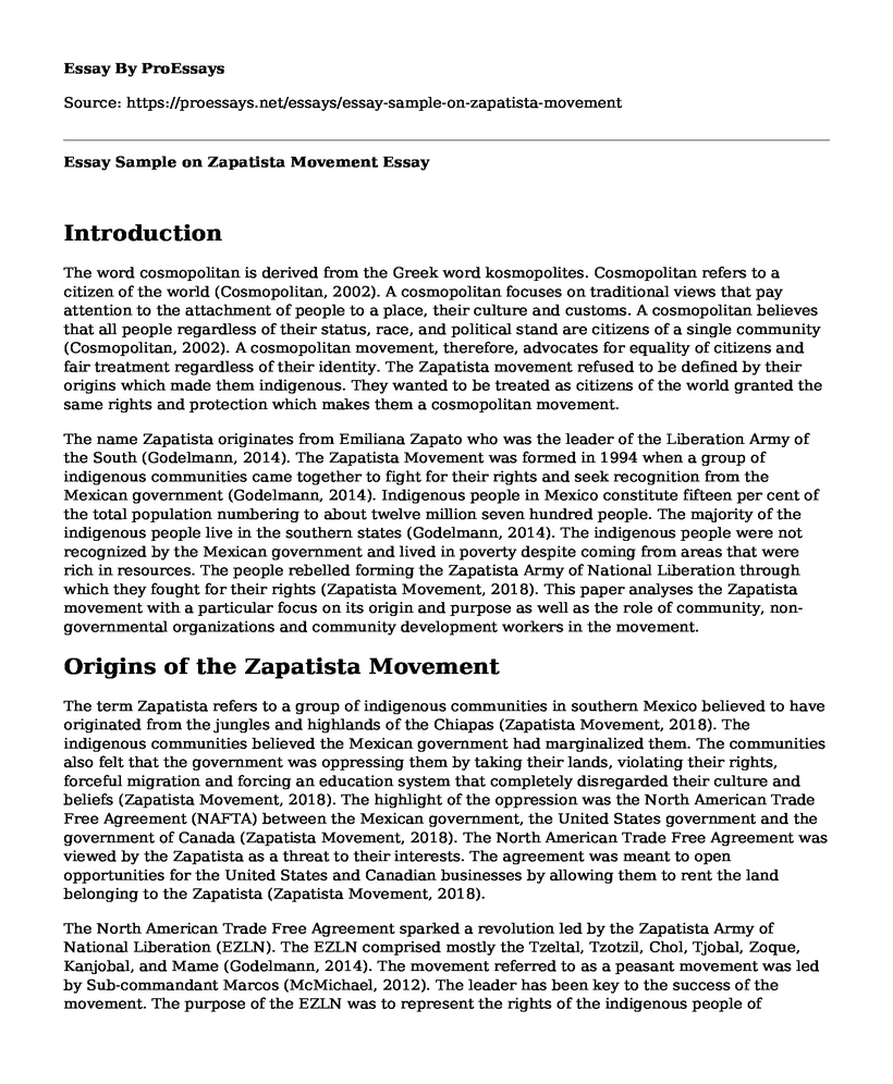 Essay Sample on Zapatista Movement