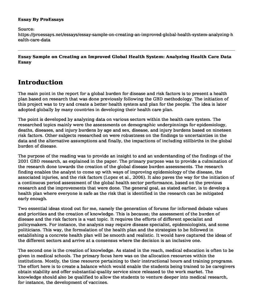 Essay Sample on Creating an Improved Global Health System: Analyzing Health Care Data