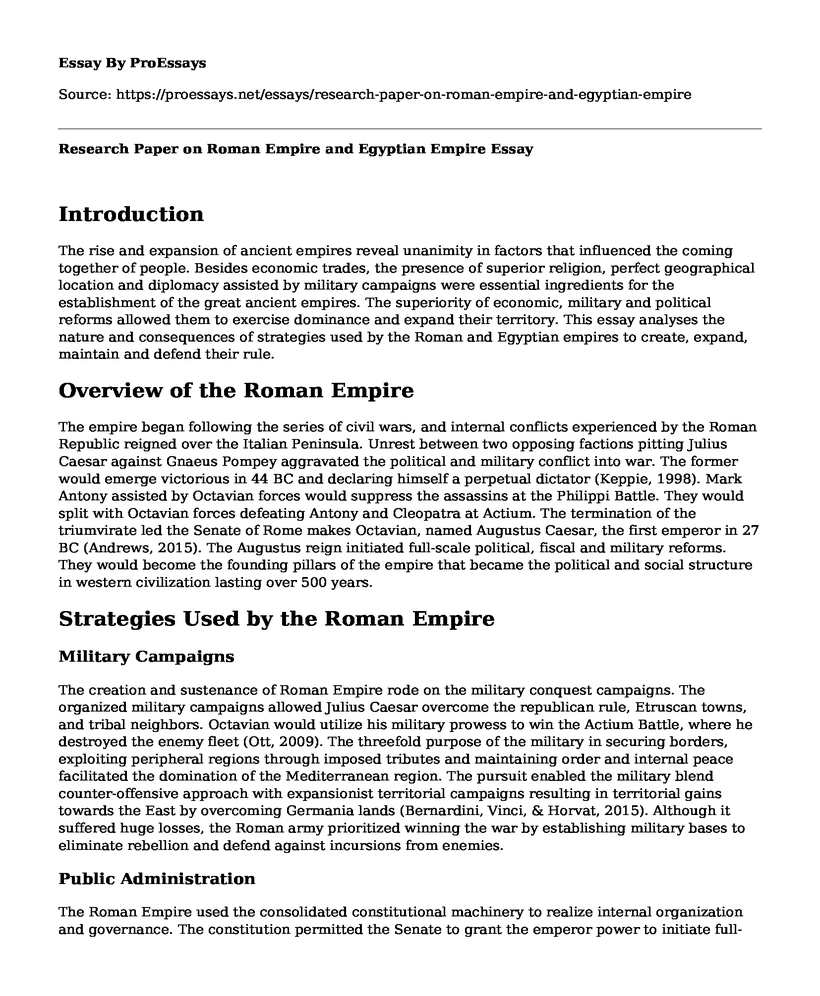 Research Paper on Roman Empire and Egyptian Empire