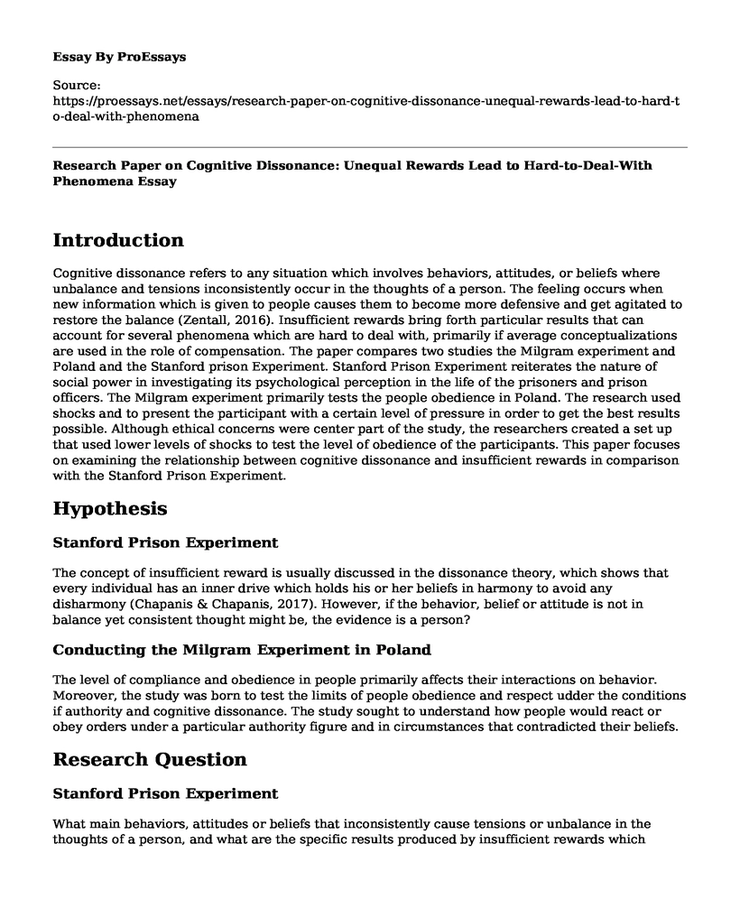 Research Paper on Cognitive Dissonance: Unequal Rewards Lead to Hard-to-Deal-With Phenomena