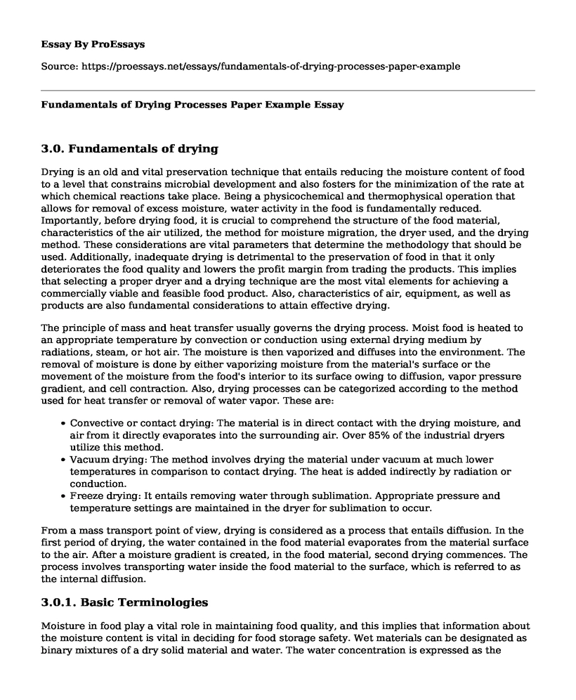 Fundamentals of Drying Processes Paper Example