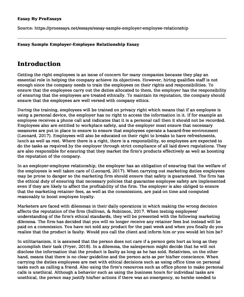 Essay Sample Employer-Employee Relationship