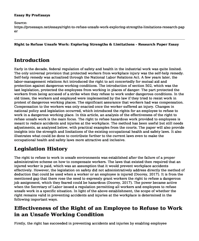 Right to Refuse Unsafe Work: Exploring Strengths & Limitations - Research Paper