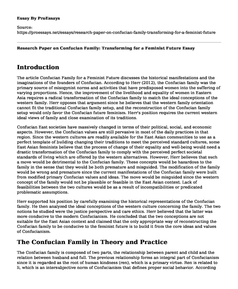Research Paper on Confucian Family: Transforming for a Feminist Future