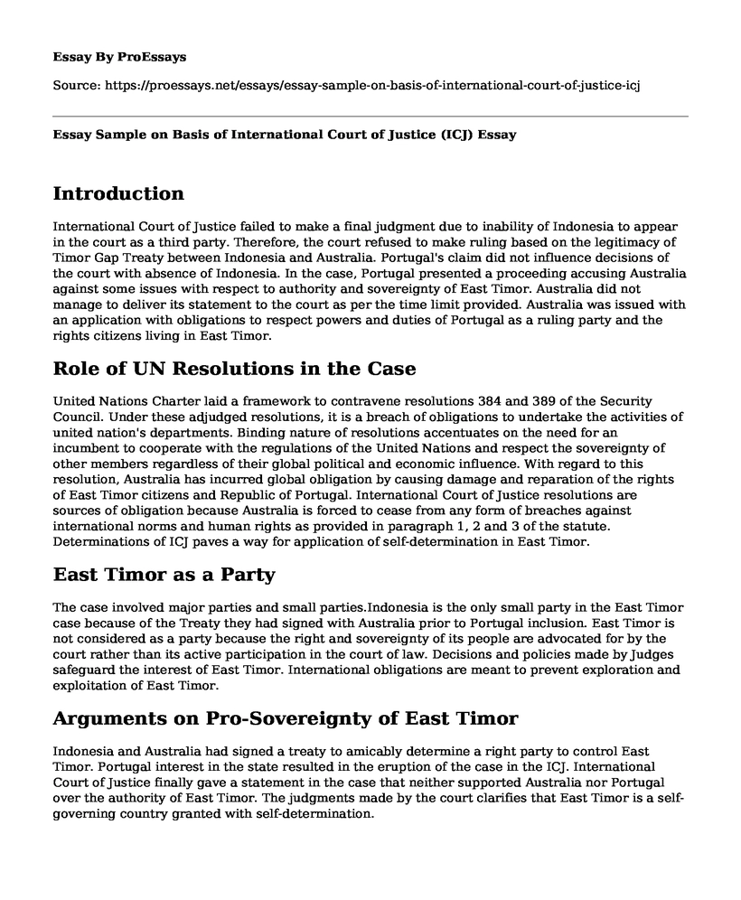 Essay Sample on Basis of International Court of Justice (ICJ)