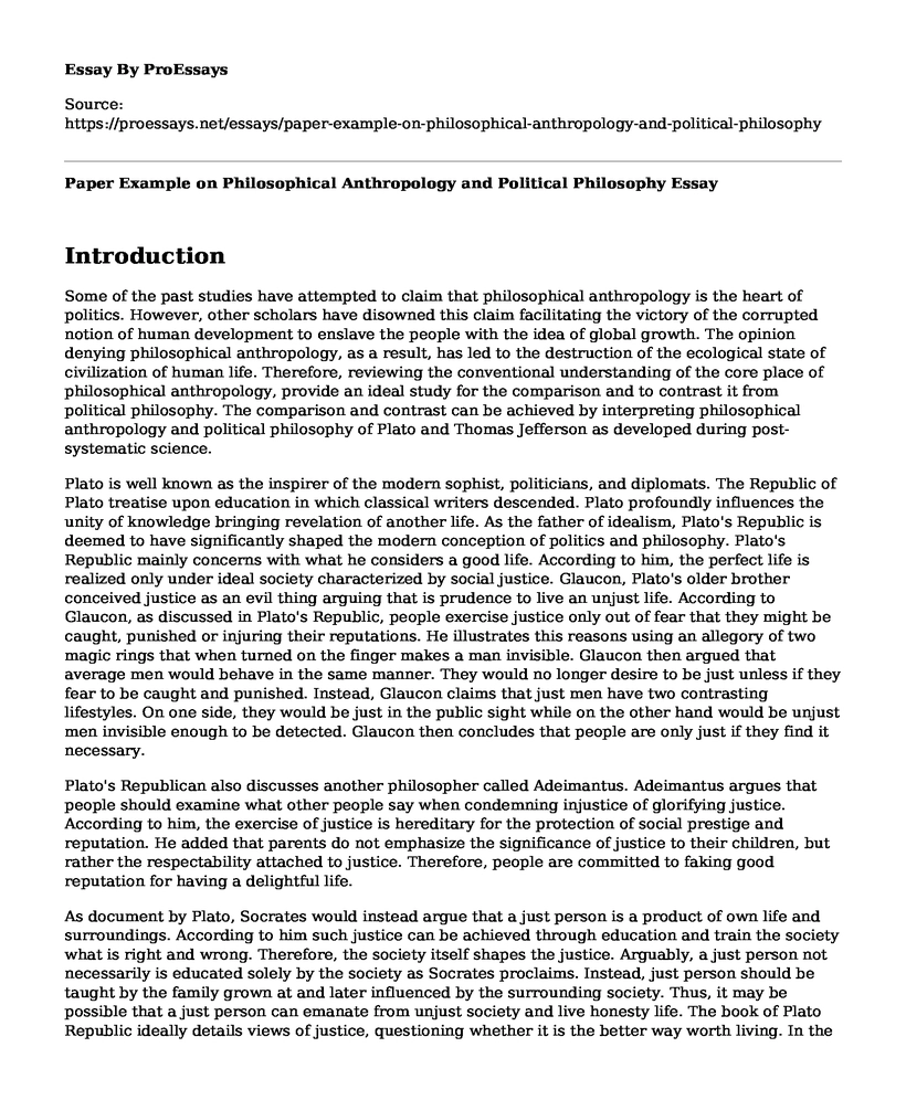 Paper Example on Philosophical Anthropology and Political Philosophy
