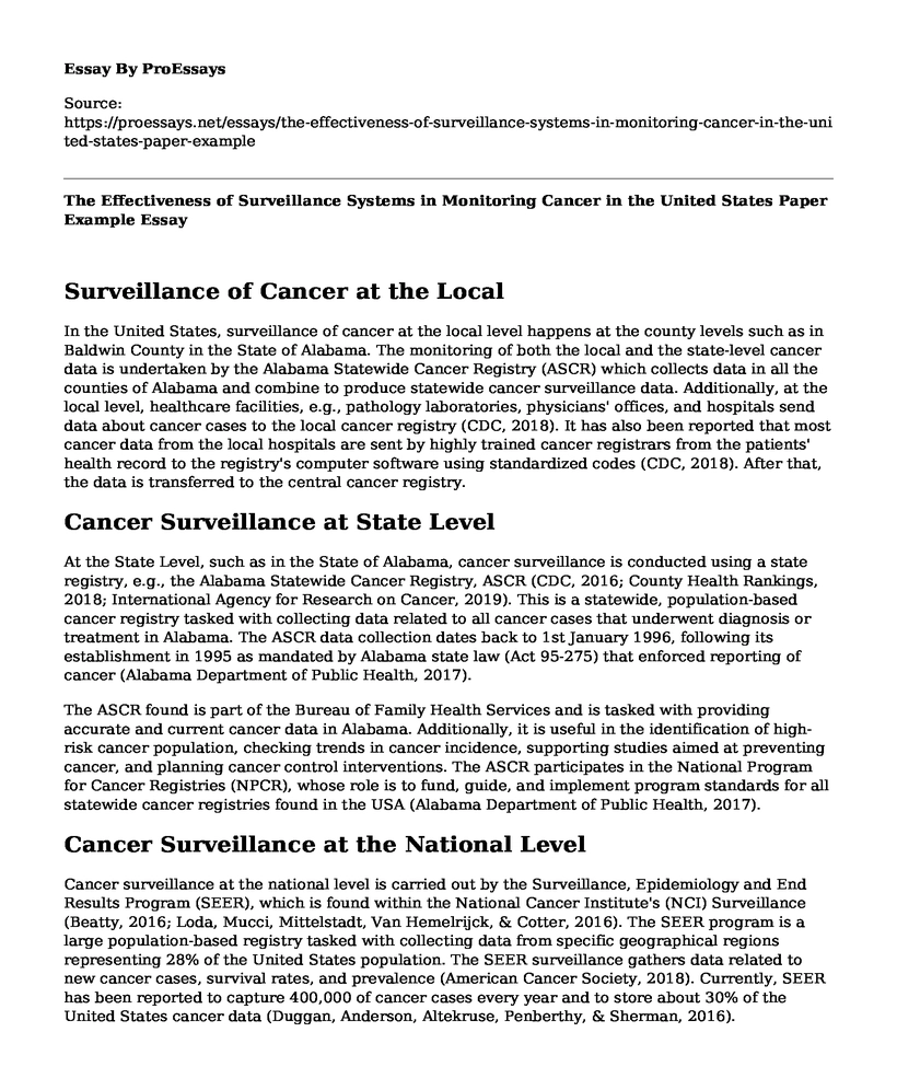 The Effectiveness of Surveillance Systems in Monitoring Cancer in the United States Paper Example