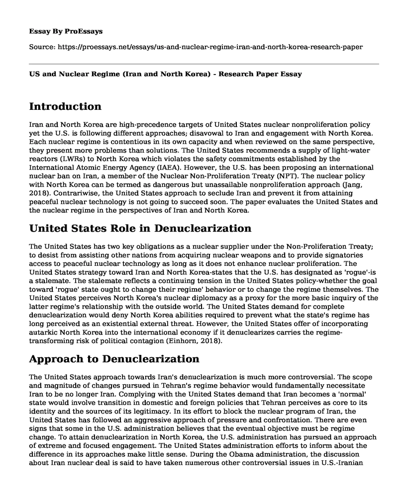 US and Nuclear Regime (Iran and North Korea) - Research Paper