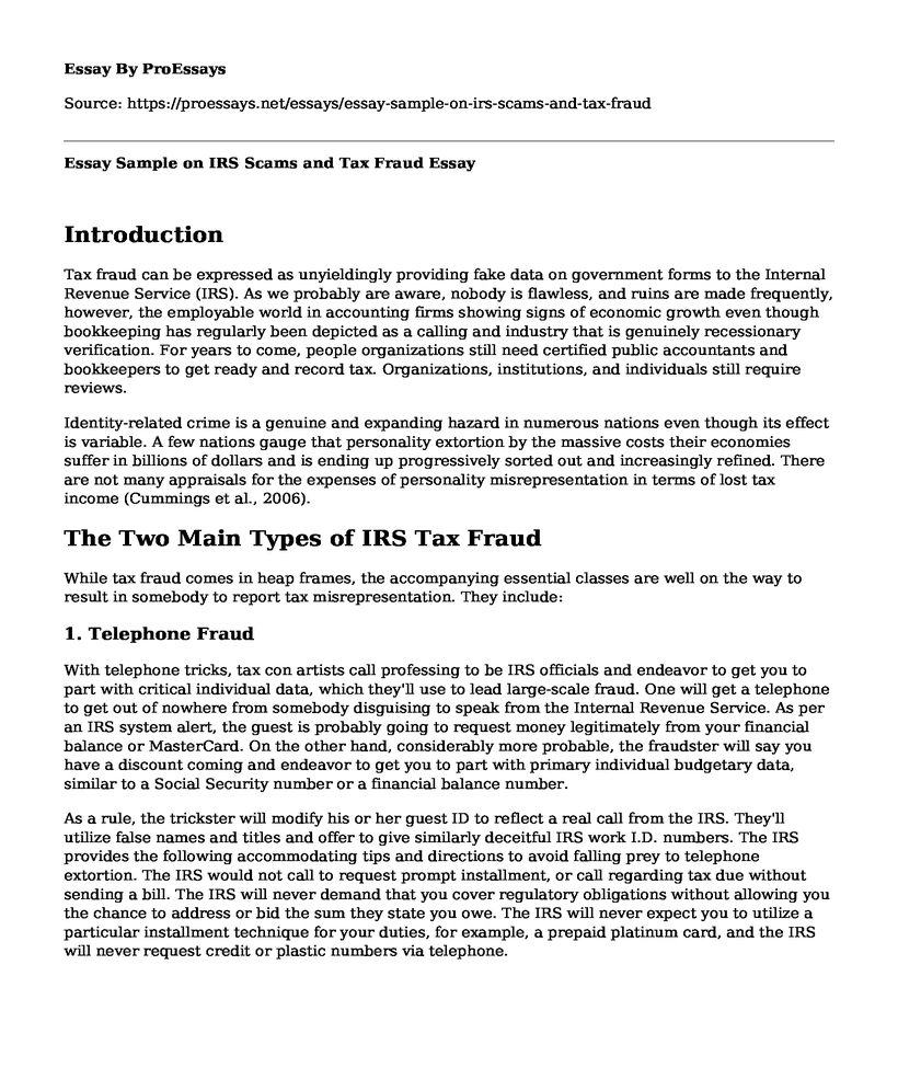 Essay Sample on IRS Scams and Tax Fraud