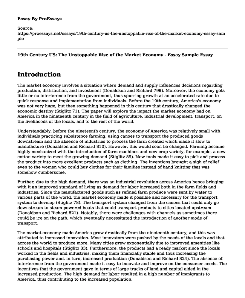 19th Century US: The Unstoppable Rise of the Market Economy - Essay Sample