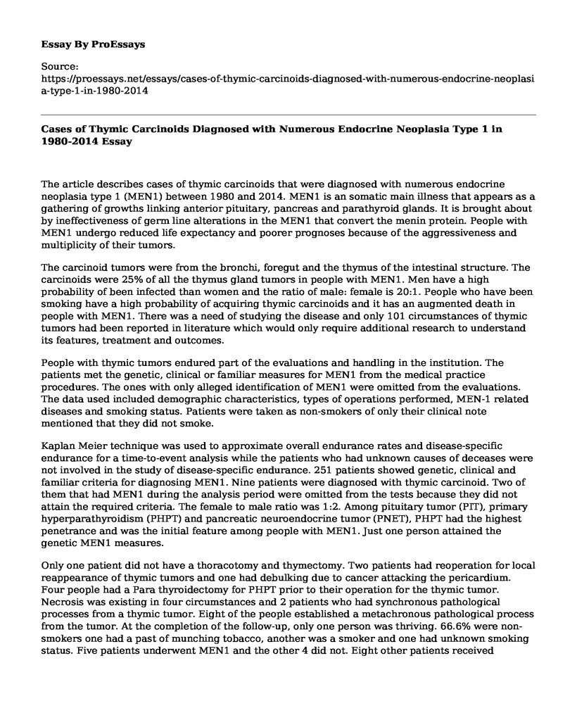 Cases of Thymic Carcinoids Diagnosed with Numerous Endocrine Neoplasia Type 1 in 1980-2014